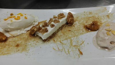 Recetario BOMBÓN DE MEMBRILLO CON HELADOS DE MANZANA Y DE NUECES